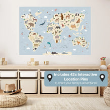 Sticker mural carte du monde interactive bleue